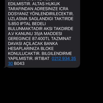 0212 934 35 30 İcra Takibi Mesajı!