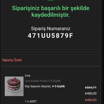 Liva Pastanesi (livashop.com) Hayal Kırıklığına Uğratan Pasta Siparişi