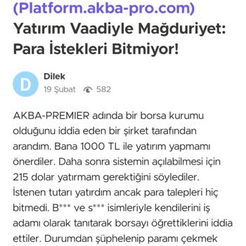 Akba Premier (Platform.akba-pro.com) Paramı Alamıyorum: Platform.akba-pro.com Mağduriyeti