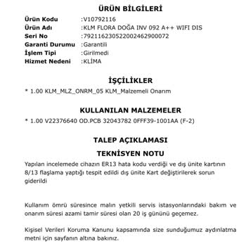 Vestel'in Klima Arızasına Rağmen Değişim Yapmaması