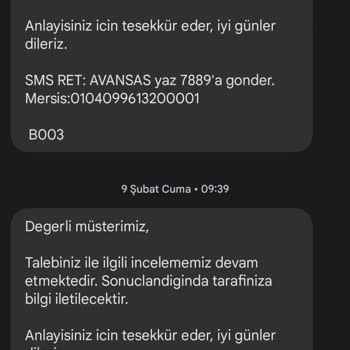 Avansas Ücret İadesi Yapılmadı.