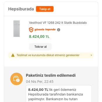 Hepsiburada Asla Beyaz Eşya Ürünlerini Teslim Etmiyor