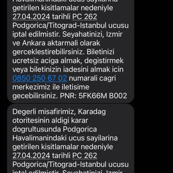 Pegasus Airlines Karadağ Bilet İptali