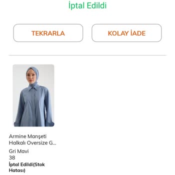 Armine Siparişimin Stok Hatası Nedeniyle İptal Edilmesi