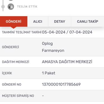 Kargomsende Firmasına Verilen Ürünüm Elime Ulaşmadı