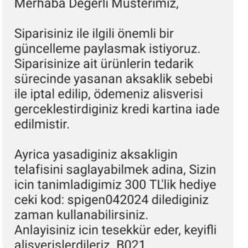 Spigen Türkiye Ürünün Yollanmayarak Para İadesinin Yapılmaması.
