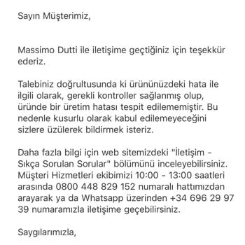 Massimo Dutti Kalite Beklentisi Ve Servis Hayal Kırıklığı