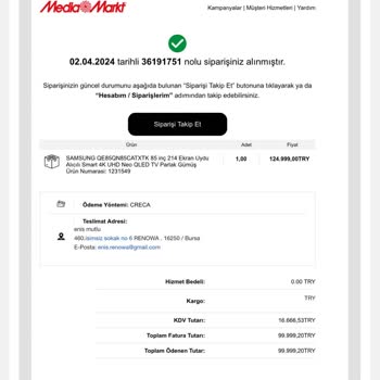 Media Markt Samsung Para Kart Vermiyor