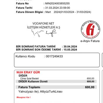 Vodafone Net "cihaz İptal Bedeli" Faturası Nedir?