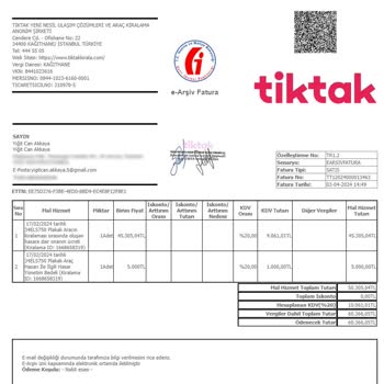 Tiktak Kirala Tarafından Fatura Edilen Yüksek Meblağ
