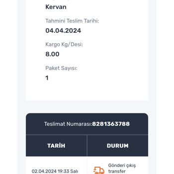 Sürat Kargo Ürünün Aktarmada Gözükmesi