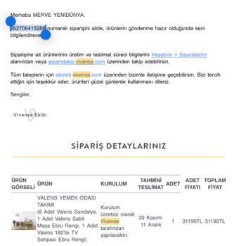 Vivense Teslim Edilmeyen Ürün