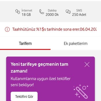 Vodafone Tarife Fiyat Değişimi