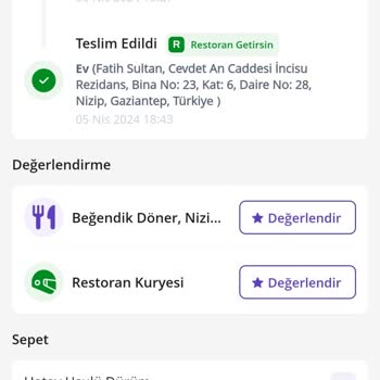 Getir Yemek Sipariş Teslimi