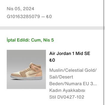 Nike Siparişimi İptal Etti.