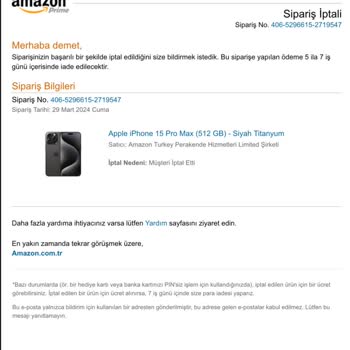Amazon Sipariş İptalinde Ödeme Yapılmaması
