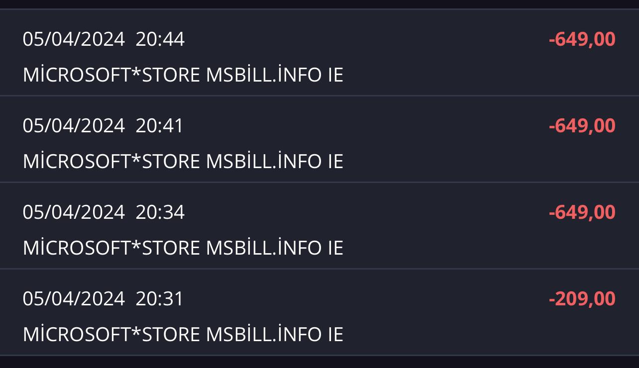 Microsoft Store Msbill. İnfo İe Adı Altından Kartımdan Para Çekildi