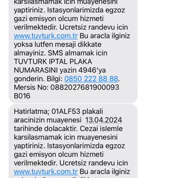 Tüvtürk Ten Her Gün Farklı Plakalardan SMS Geliyor