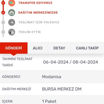 Kargomsende 3 Gündür Ürünümü Bursa Merkez Dağıtımda Bekletiyor.