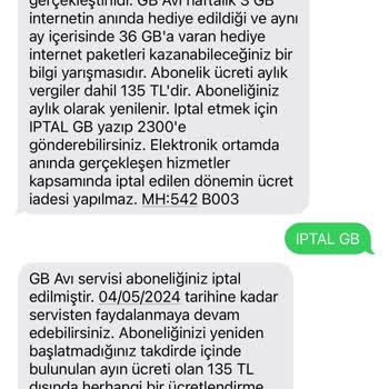 Vodafone GB Avı Den Alınan Ücretin İadesini İstiyorum