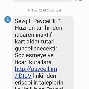 Turkcell / Paycell Olmayan Üyelik İçin Kart Aidat Ücret Bilgilendirme