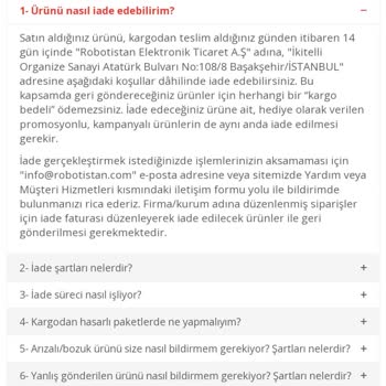 Robotistan Tarafından Karşılanmayan Kargo Ücreti