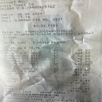 A101 'malı Değeri Olmayan' Fiş