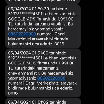 Google Hesabımdan İzinsiz Çekilen Yüksek Tutarlar!