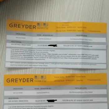 Greyder Üretim Kaynaklı Hatadan Dolayı Değişimi Yapılmayan Ayakkabı
