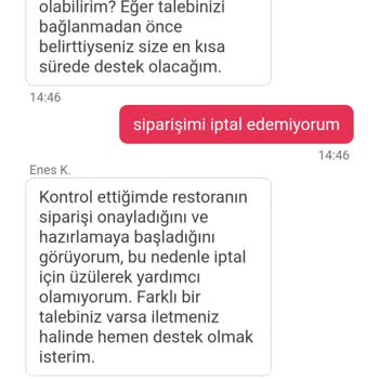 Yemeksepeti Siparişimi İptal Etmiyor