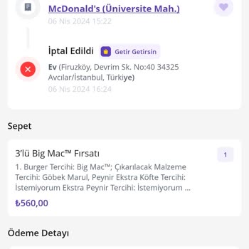 GetirYemek Getir İptal Ürün Ücretini Ödemiyor.