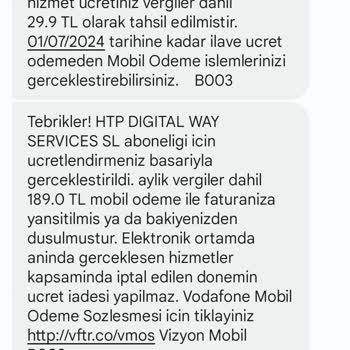 Vodafone Onay Dışı Ücret Talebi