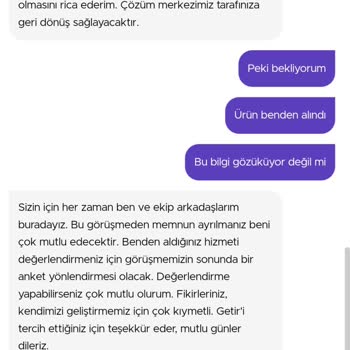 Getir Büyük İade Etmiyor