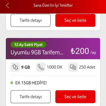 Vodafone Uyumlu 9 GB Tarifem Paketine Geçemiyorum