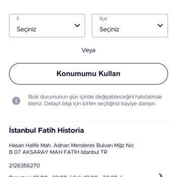 Historia AVM Stokta Olan Ürün Mağazada Yok