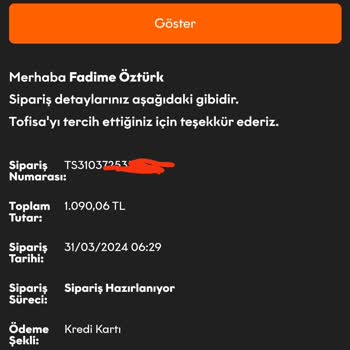 Tofisa 1 Haftadır Ürünümü Göndermedi