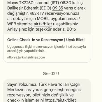 THY Uçuş Saati Değişikliği ETS