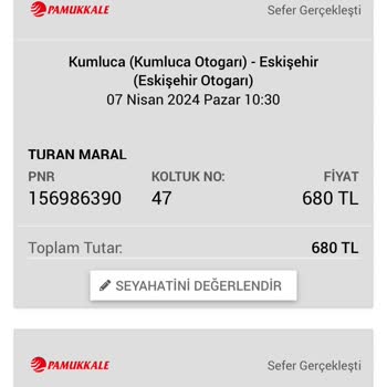 Pamukkale Turizm Yanlış Biletin İadesi Yapılmadı.