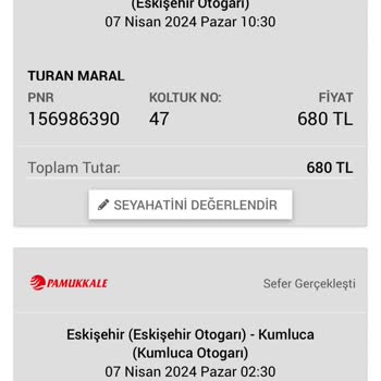 Pamukkale Turizm Yanlış Biletin İadesi Yapılmadı.