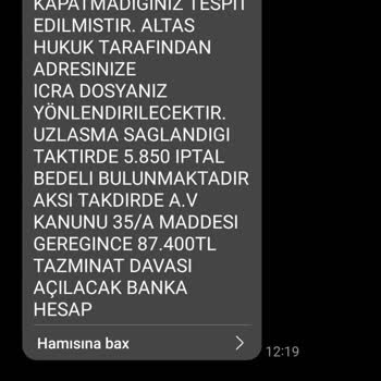 Altas Hukuk (SMS) Tarafıma Gelen Mesaj!