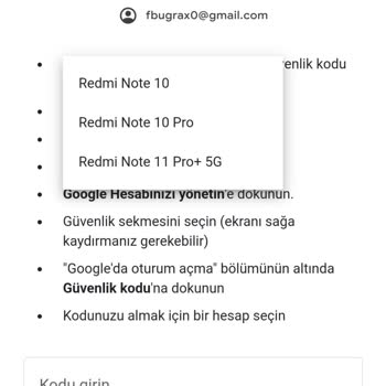 Gmail Tanımlı Telefon Cihaz Sorunu
