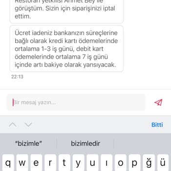Yemeksepeti Hasarlı Gıdanın İadesinin Yapılmaması