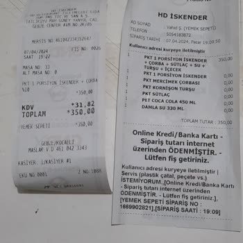 Yemek Sepeti HD İskender Restoranı Eksik Ürün Gönderimi
