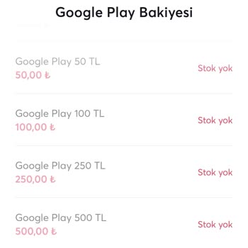 Google Play Hediye Kodu Stokta Yok