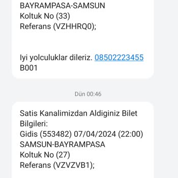 Metro Turizm İstanbul Samsun Bileti Mesajıdır