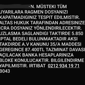0212 934 19 71 A Hukuk Bürosu Tarafından Mesajla Tacız