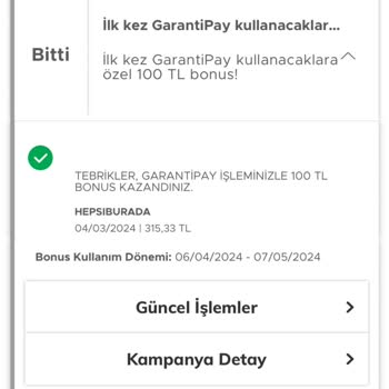 Garanti BBVA GarantiPay Bonusum Yatırılmadı
