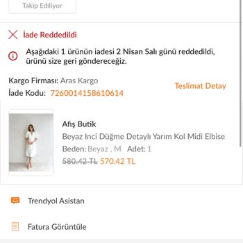 Trendyol Express Trendyol Afiş Butik İademi Reddediyor