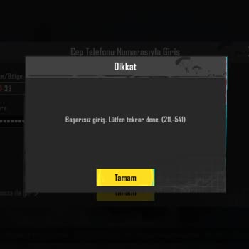 PUBG Mobile Başarısız Giriş Lütfen Tekrar Dene (221, -541)