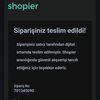 Shopier 701345090 Numaralı Siparişim Bana Ulaşmadı